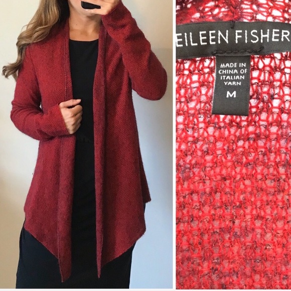 NWT EILEEN FISHER ITALIAN RED MERINO WOOL LINKS SOFT SCARF WRAP W// POCKETS $178